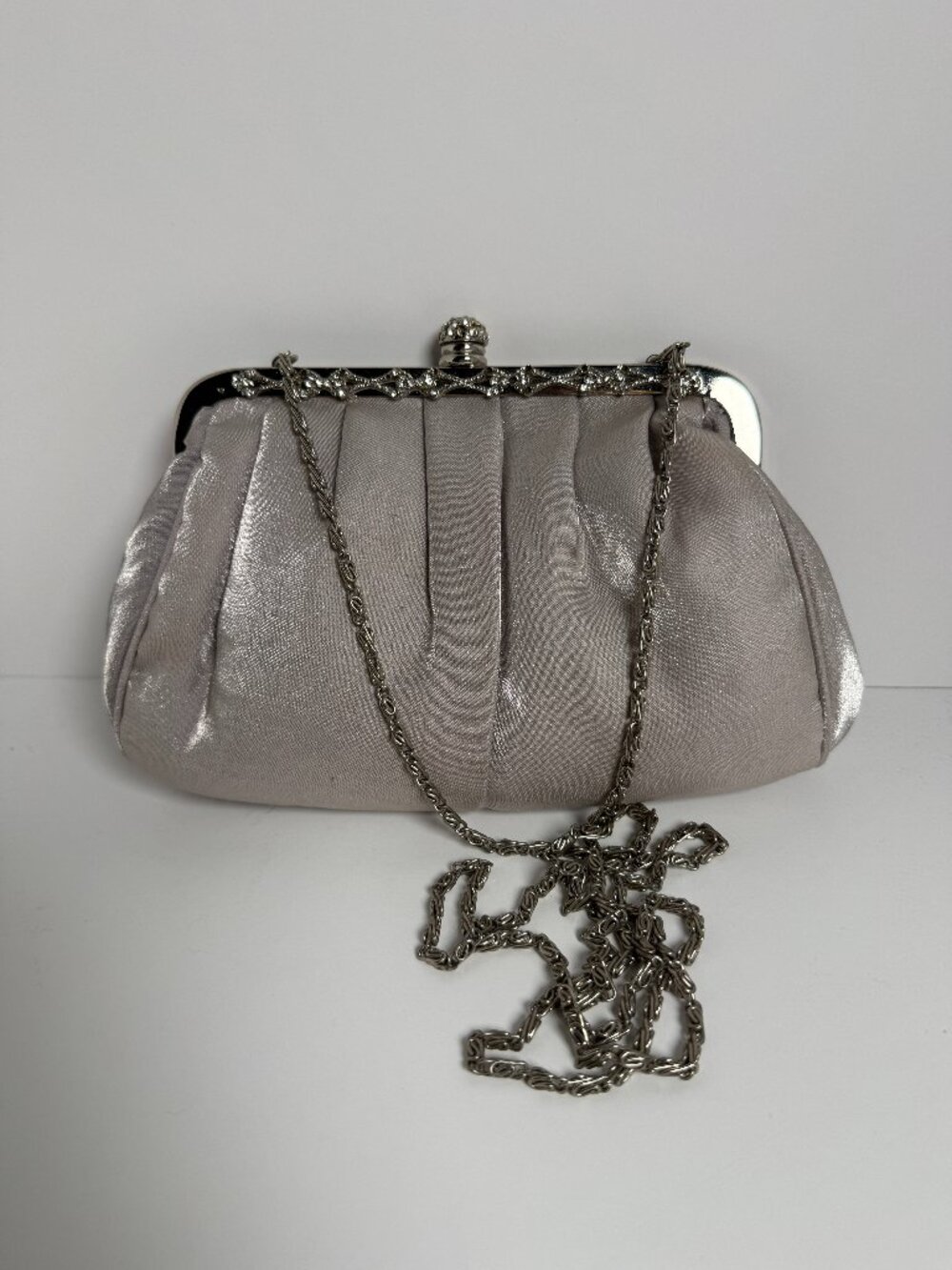 Gunne Sax Clutch Pleated Vintage Style Satin Silver Chain Evening Bag